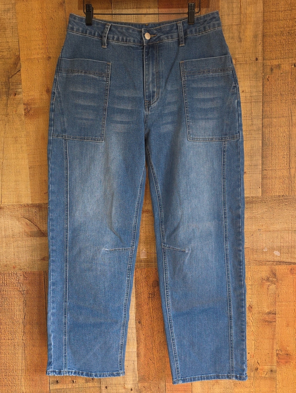 Flamingals Women's Blue Jeans with Front Patch Pockets